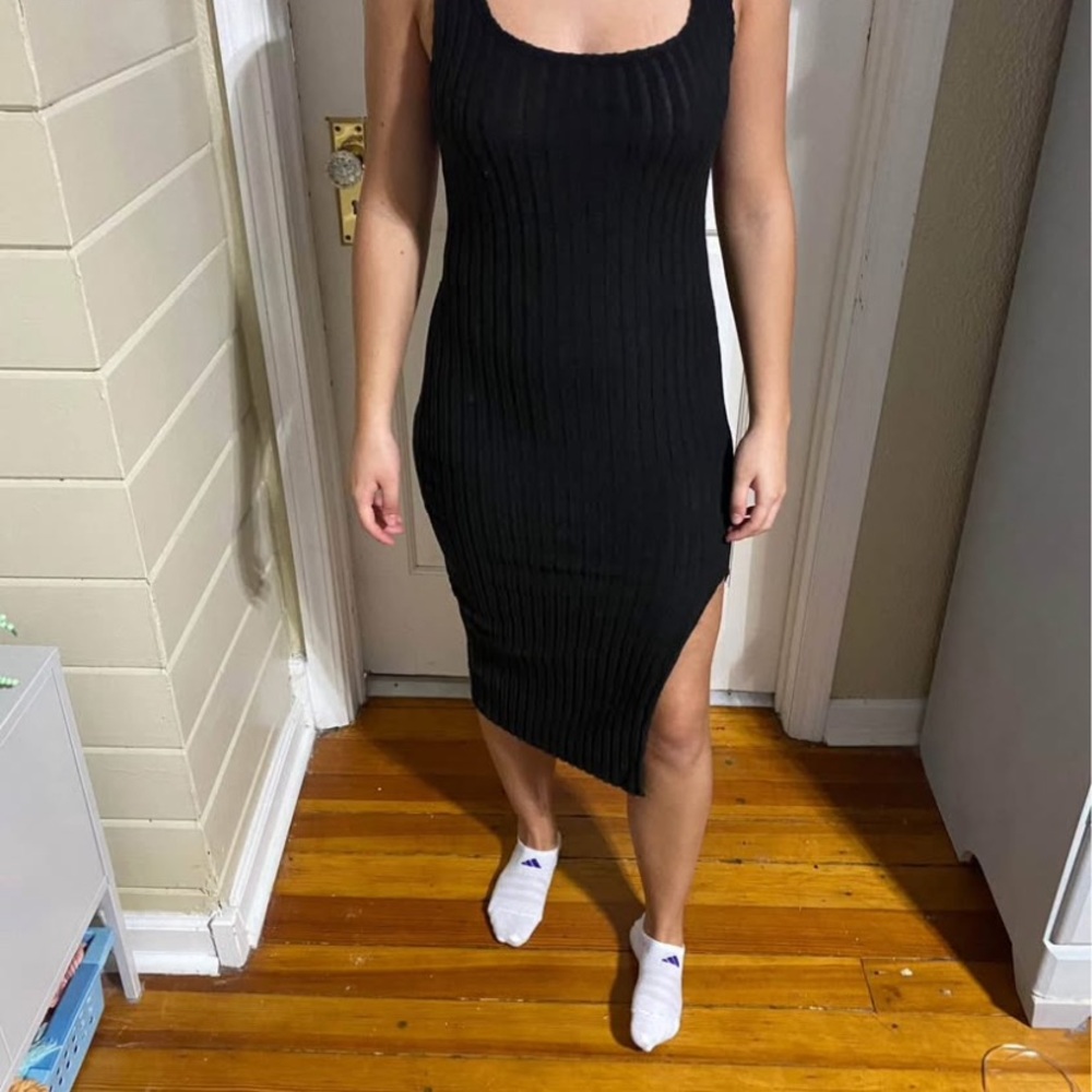 Bodycon Black Ribbed Dress